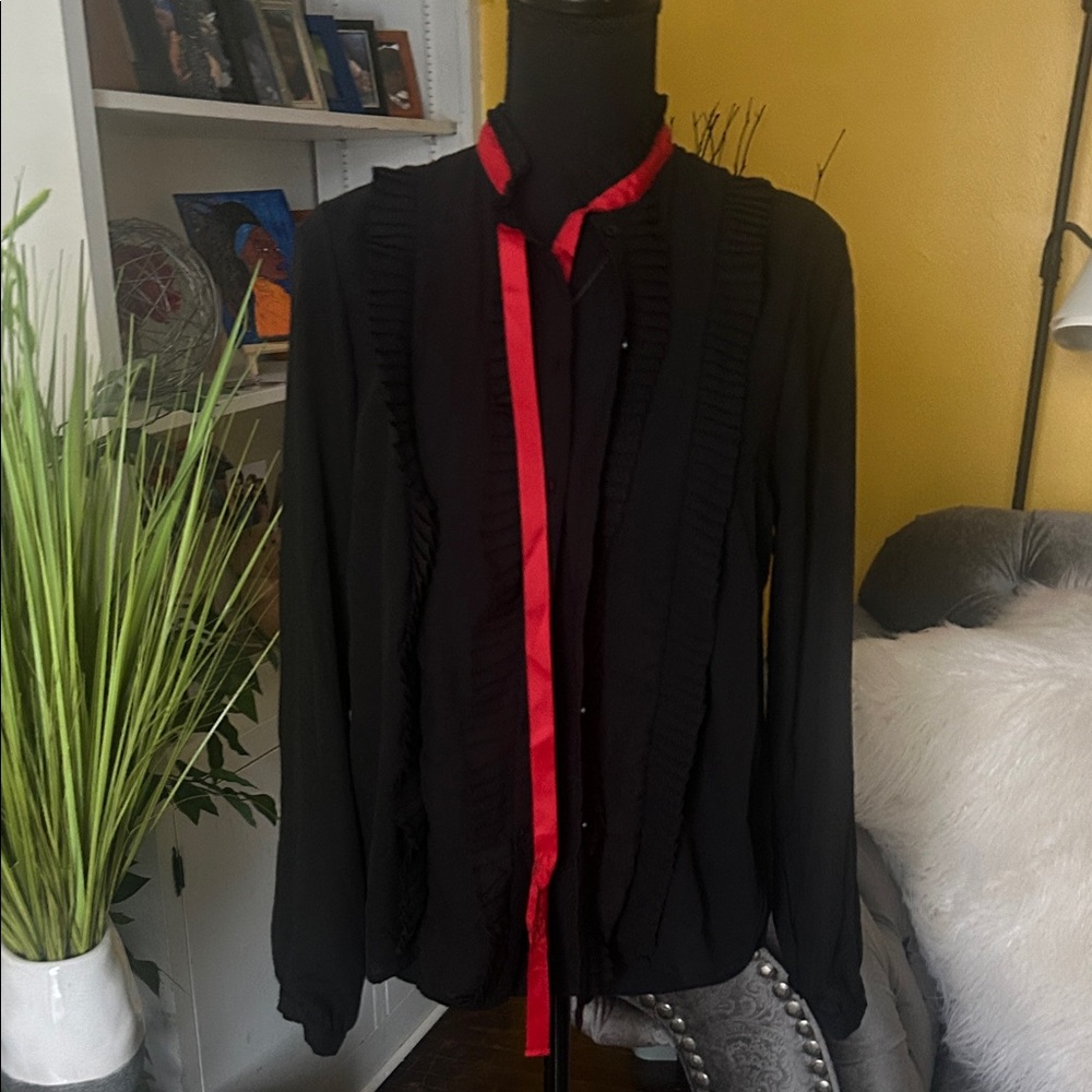 Fashion Nova Black Blouse with Red Trim